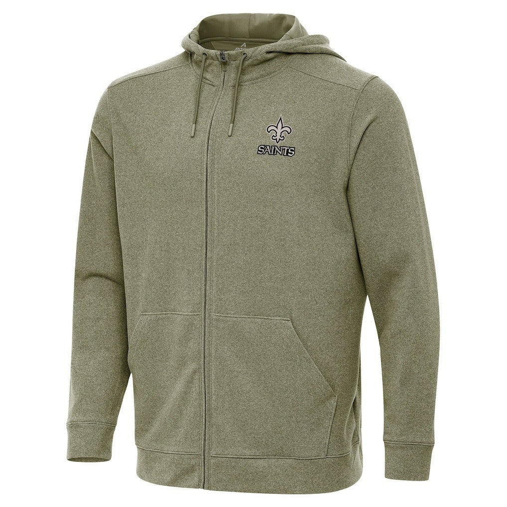 New Orleans Saints Antigua Effortless Full-Zip Hoodie Jacket Olive | NFL