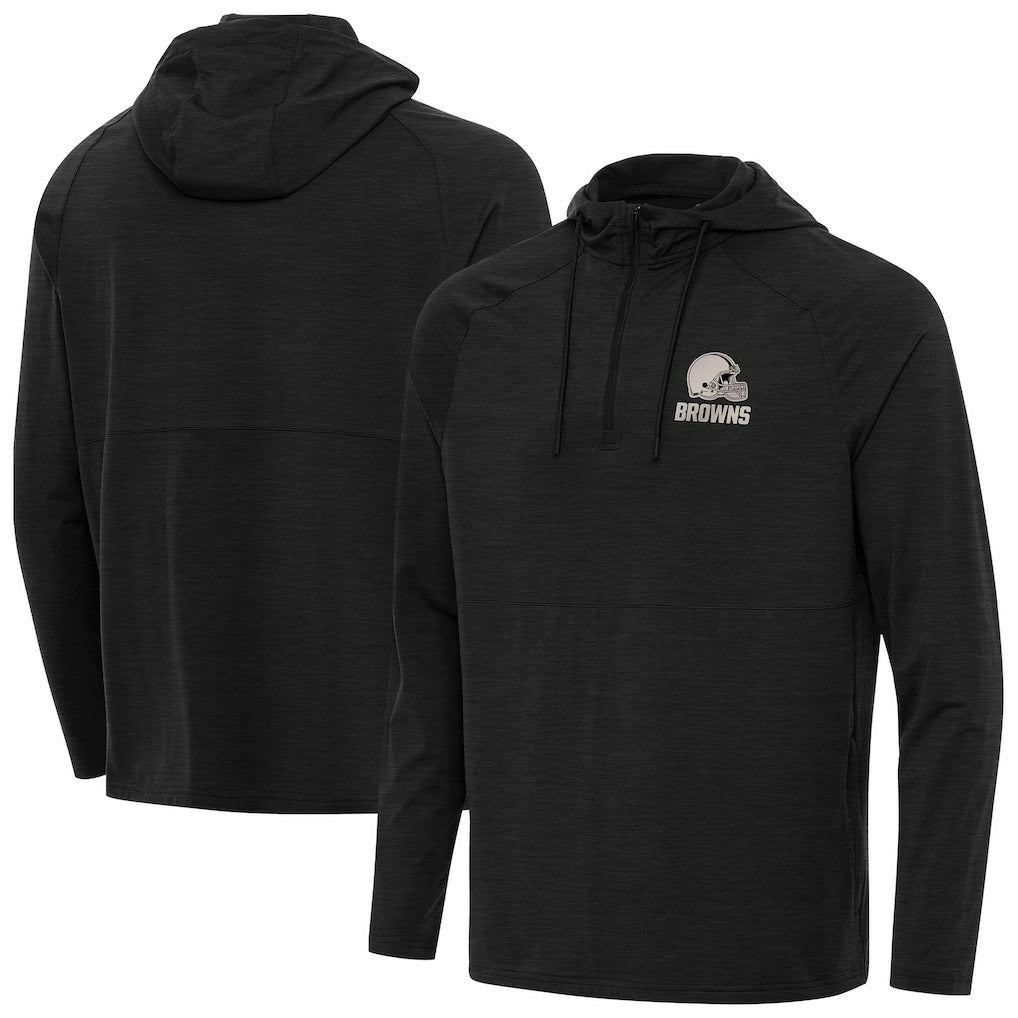 Cleveland Browns Antigua Spikes Raglan Quarter-Zip Hoodie Heather Black | NFL