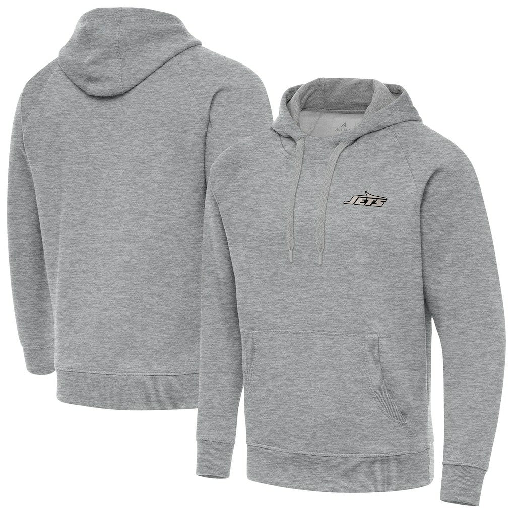 New York Jets Antigua Brushed Carbon Victory Pullover Hoodie Heather Gray | NFL