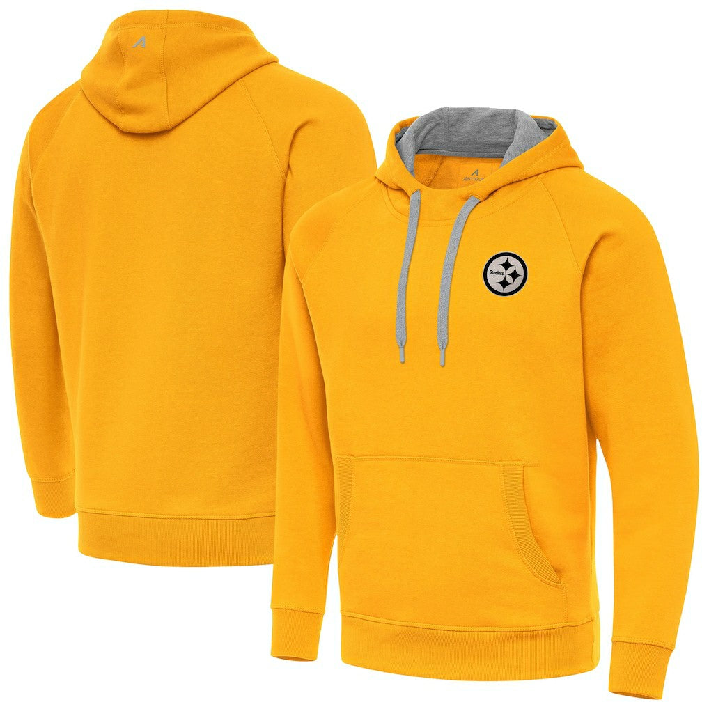 Pittsburgh Steelers Antigua Brushed Carbon Victory Pullover Hoodie Gold | NFL