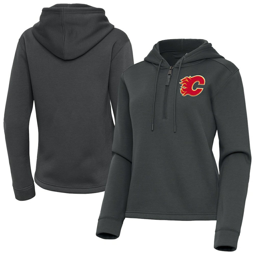 Calgary Flames Antigua Women's Contemporary Quarter-Zip Hoodie - Pewter - NHL