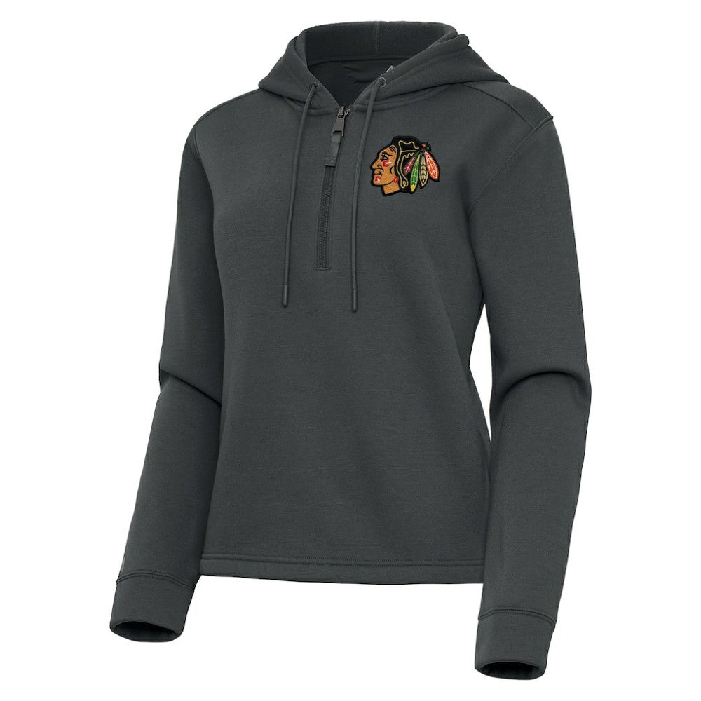 Chicago Blackhawks Antigua Women's Contemporary Quarter-Zip Hoodie - Pewter - NHL