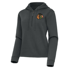 Chicago Blackhawks Antigua Women's Contemporary Quarter-Zip Hoodie - Pewter - NHL