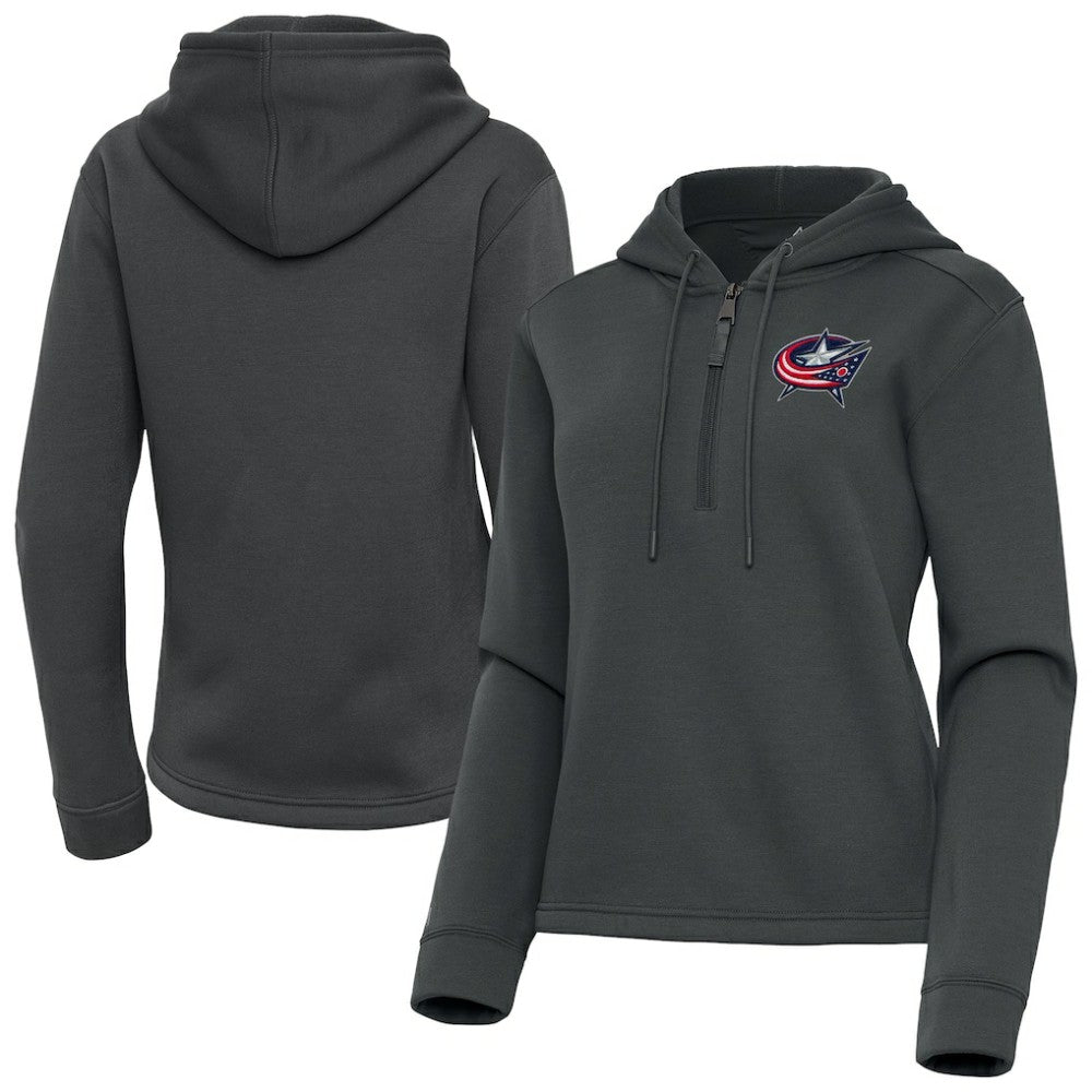 Columbus Blue Jackets Antigua Women's Contemporary Quarter-Zip Hoodie - Pewter - NHL