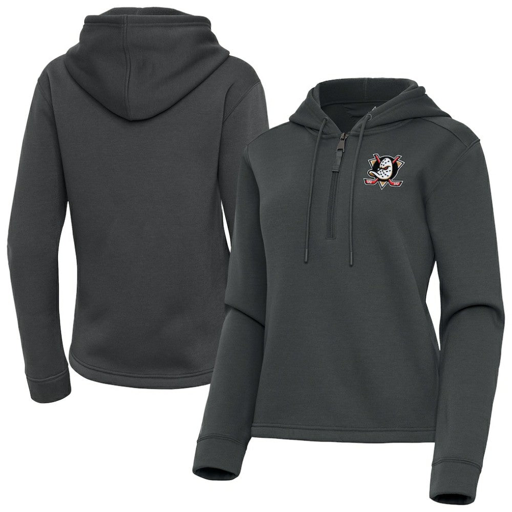 Anaheim Ducks Antigua Women's Contemporary Quarter-Zip Hoodie - Pewter - NHL