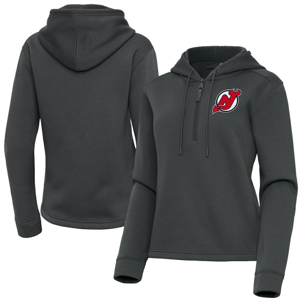 New Jersey Devils Antigua Women's Contemporary Quarter-Zip Hoodie - Pewter - NHL
