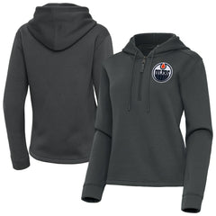 Edmonton Oilers Antigua Women's Contemporary Quarter-Zip Hoodie - Pewter - NHL