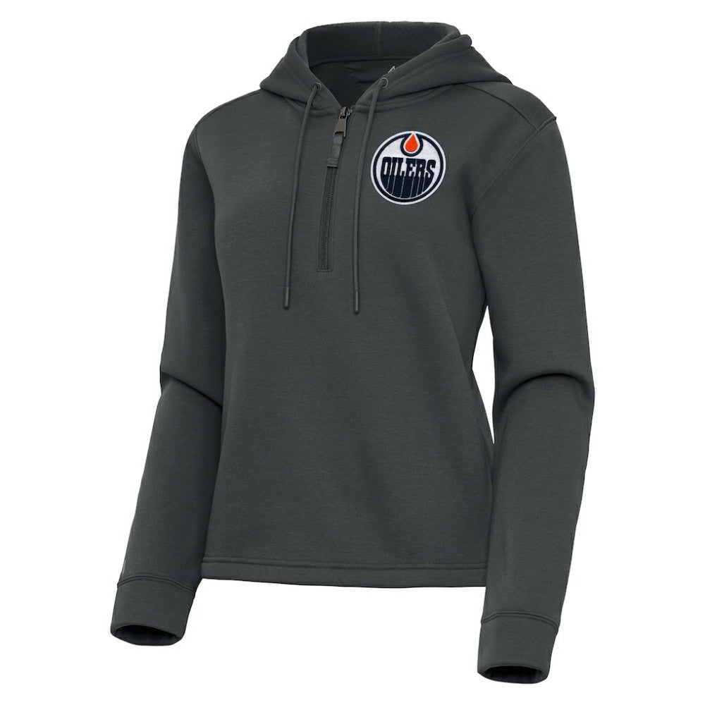 Edmonton Oilers Antigua Women's Contemporary Quarter-Zip Hoodie - Pewter - NHL