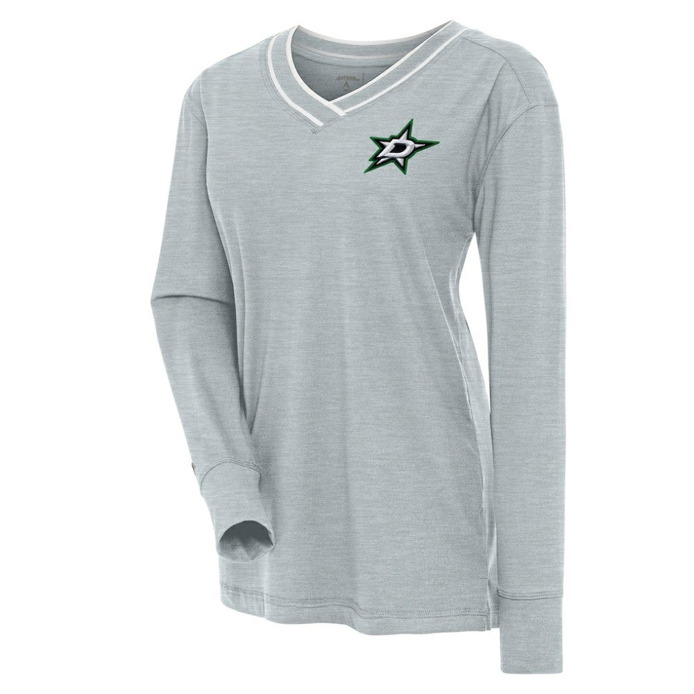 Dallas Stars Antigua Women's Symbolic V-Neck Long Sleeve T-Shirt - Heather Gray - NHL