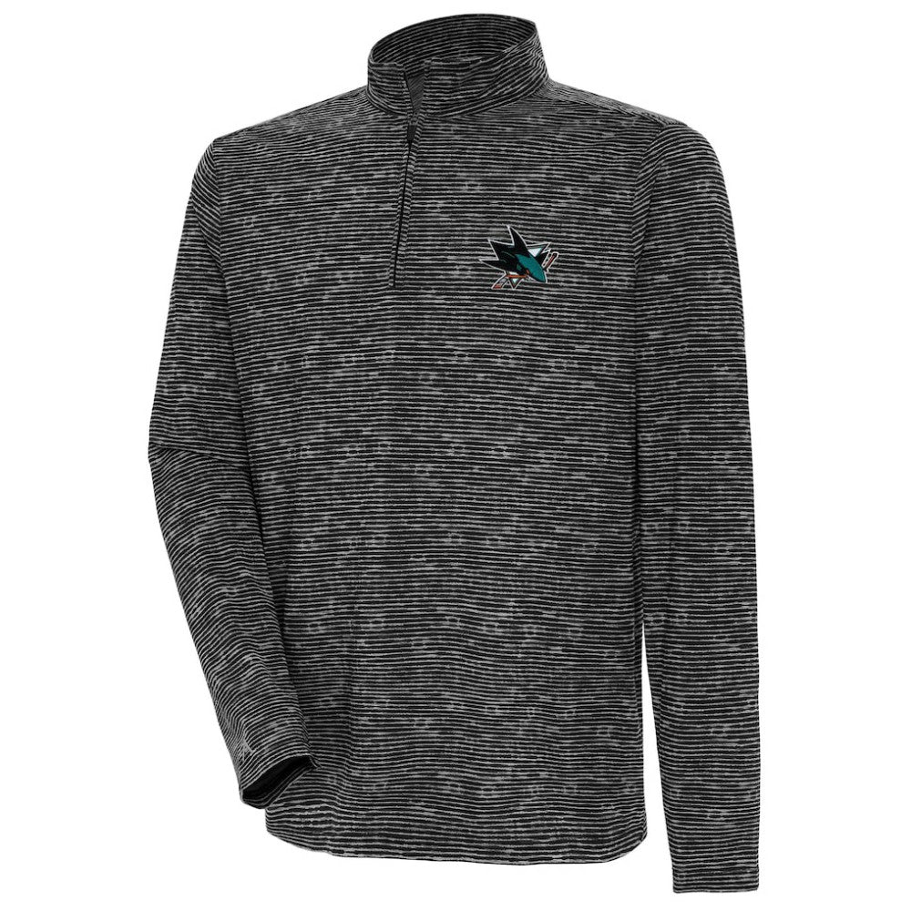 Men's San Jose Sharks Antigua Determined Quarter-Zip Sweatshirt - Heather Black - NHL