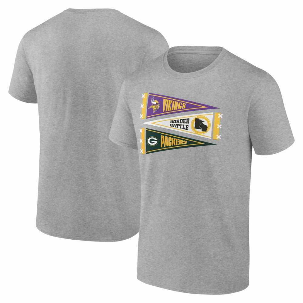 Minnesota Vikings vs. Green Bay Packers Border Battle Pennant T-Shirt Heather Gray | Fanatics