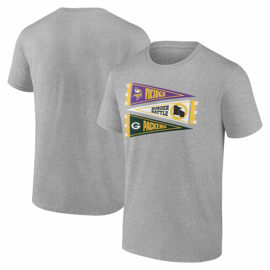 Minnesota Vikings vs. Green Bay Packers Border Battle Pennant T-Shirt Heather Gray | Fanatics