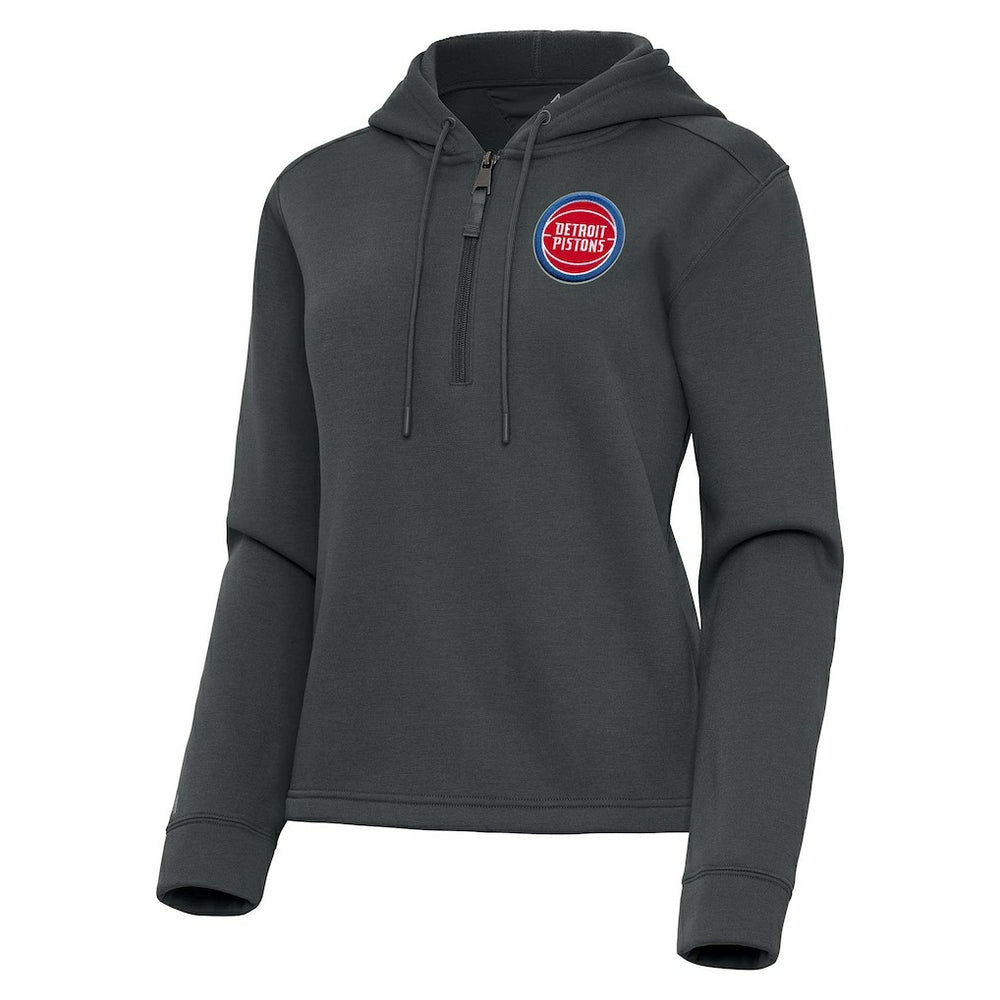 Detroit Pistons Antigua Women's Contemporary Quarter-Zip Hoodie Pewter - NBA