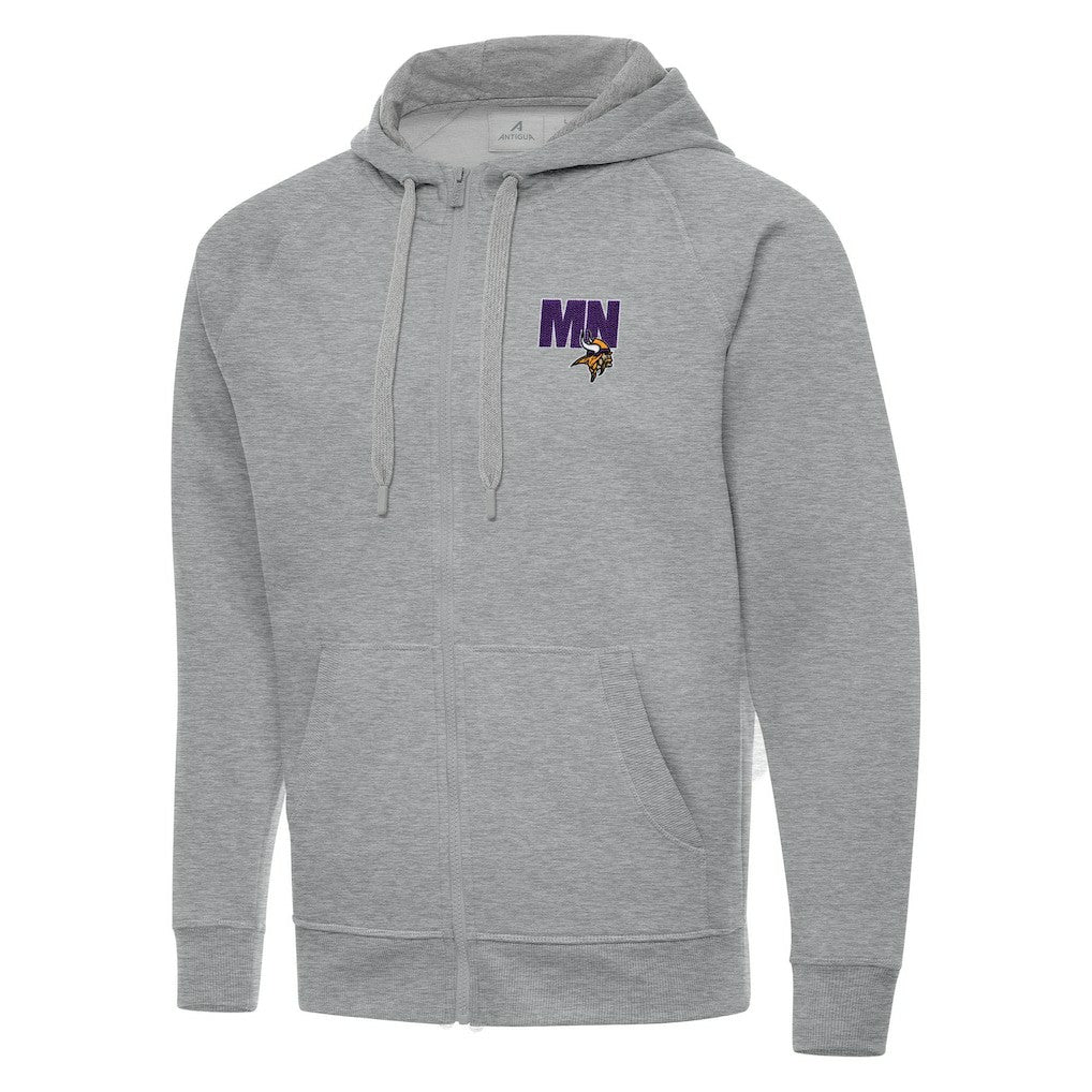 Men's Minnesota Vikings Antigua Victory Full-Zip Hoodie Heather Gray | NFL