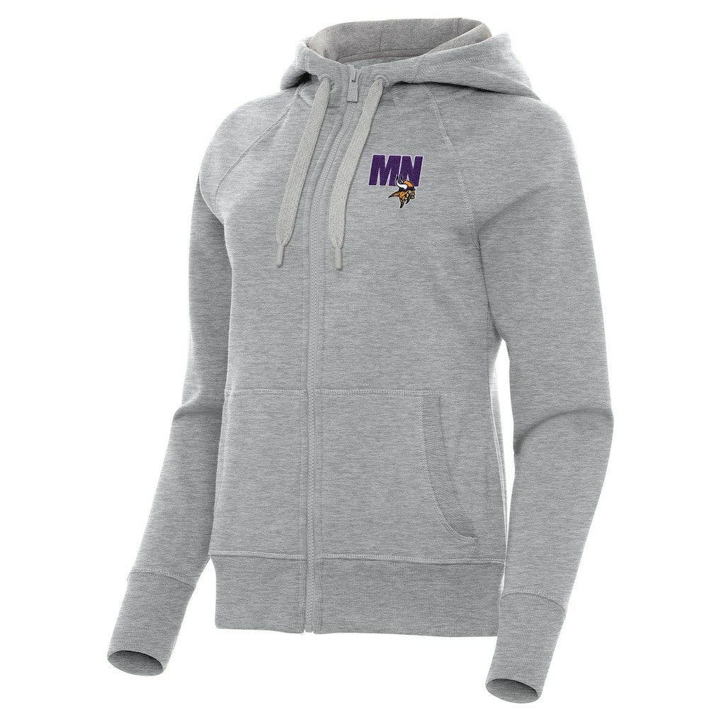 Minnesota Vikings Antigua Women's Victory Full-Zip Hoodie Heather Gray | NFL