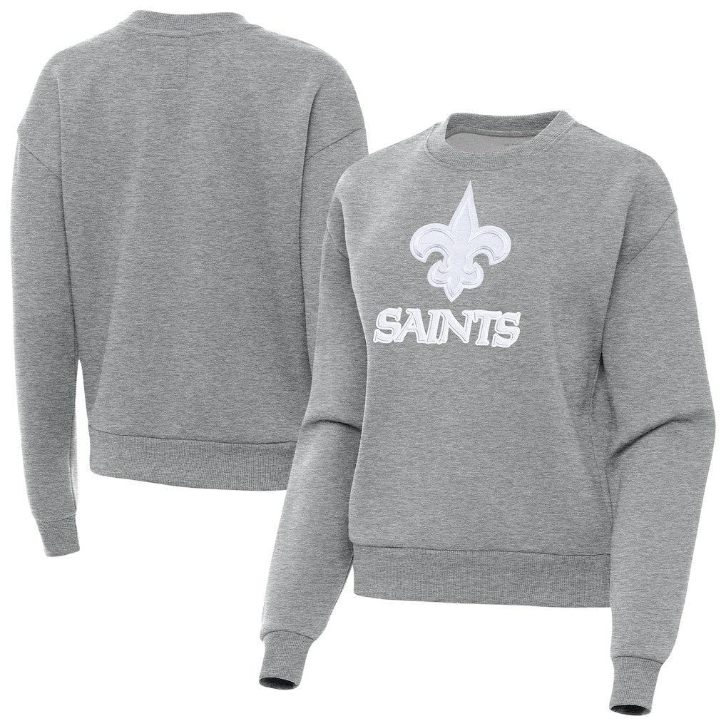 New Orleans Saints Antigua Women's Victory Pullover Sweatshirt Heather Gray | NFL