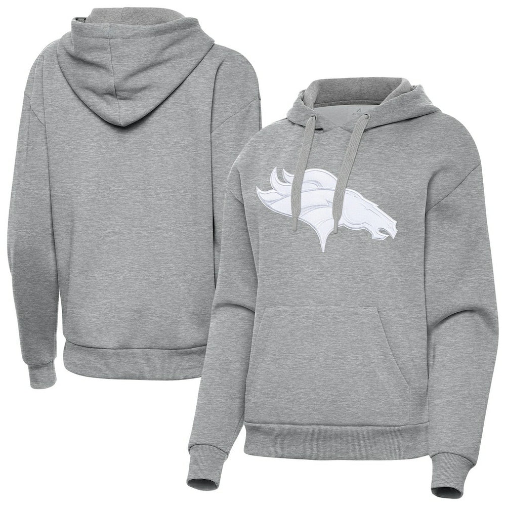 Denver Broncos Antigua Women's Victory Pullover Hoodie Heather Gray | NFL