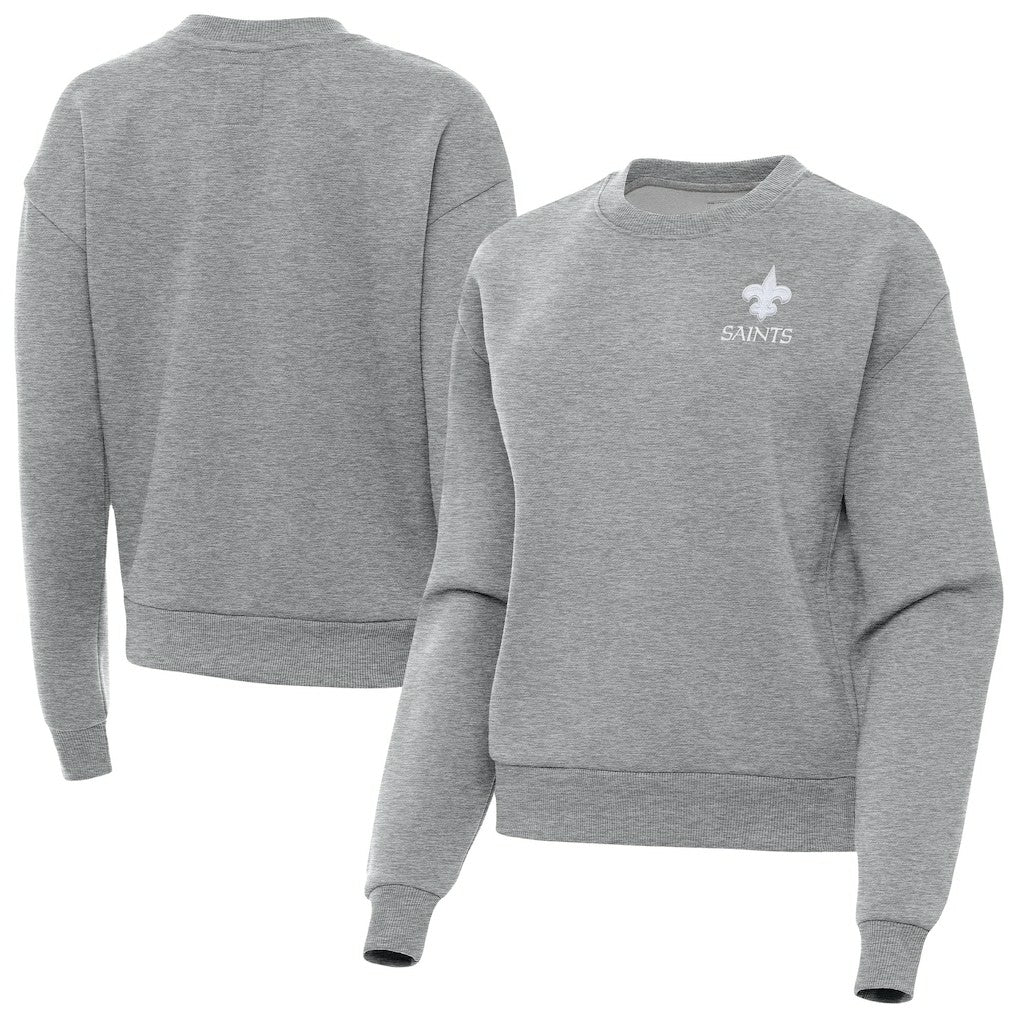 New Orleans Saints Antigua Women's Victory Crew Pullover Sweatshirt Heather Gray | NFL