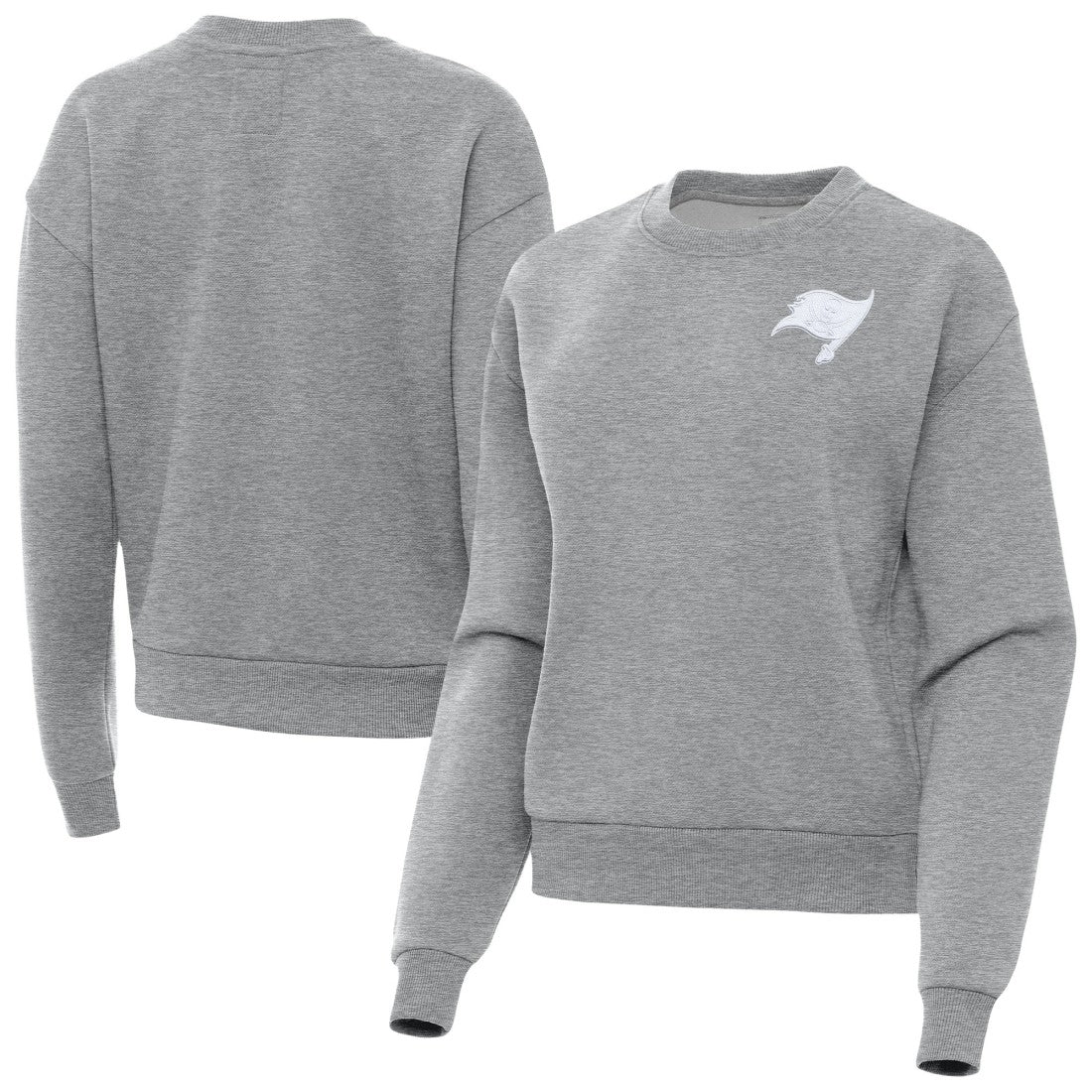 Tampa Bay Buccaneers Antigua Women's Victory Crew Pullover Sweatshirt Heather Gray | NFL
