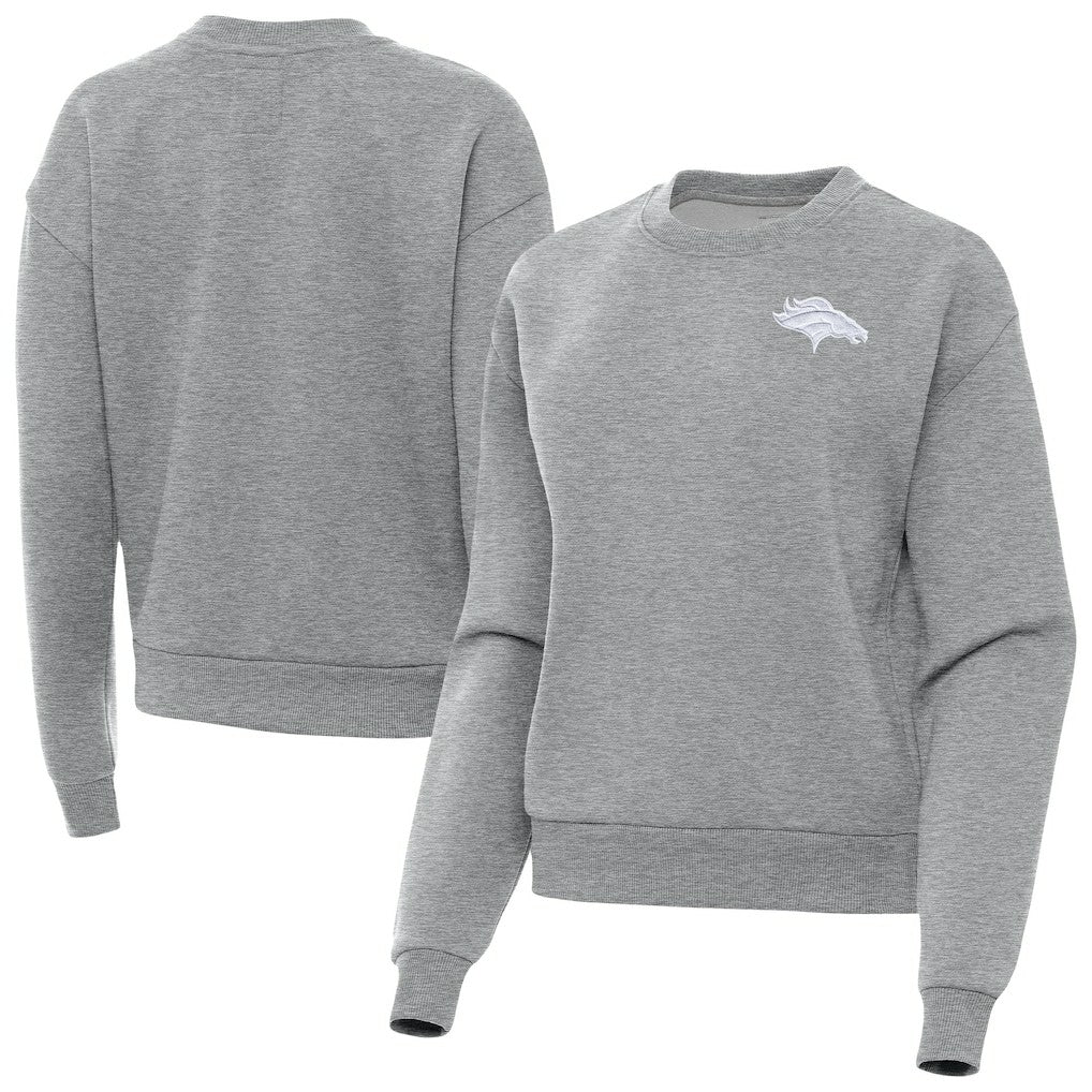 Denver Broncos Antigua Women's Victory Crew Pullover Sweatshirt Heather Gray | NFL