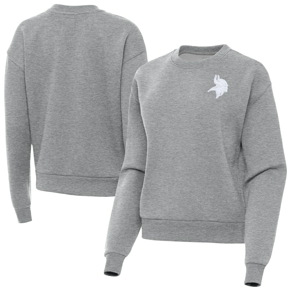 Minnesota Vikings Antigua Women's Victory Crew Pullover Sweatshirt Heather Gray | NFL