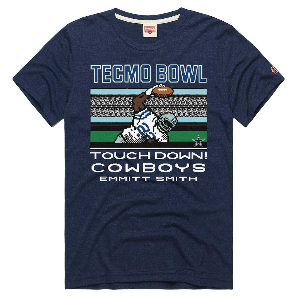 Emmitt Smith Dallas Cowboys Homage Unisex Tecmo Bowl Retired Player Graphic Tri-Blend T-Shirt Navy | NFL