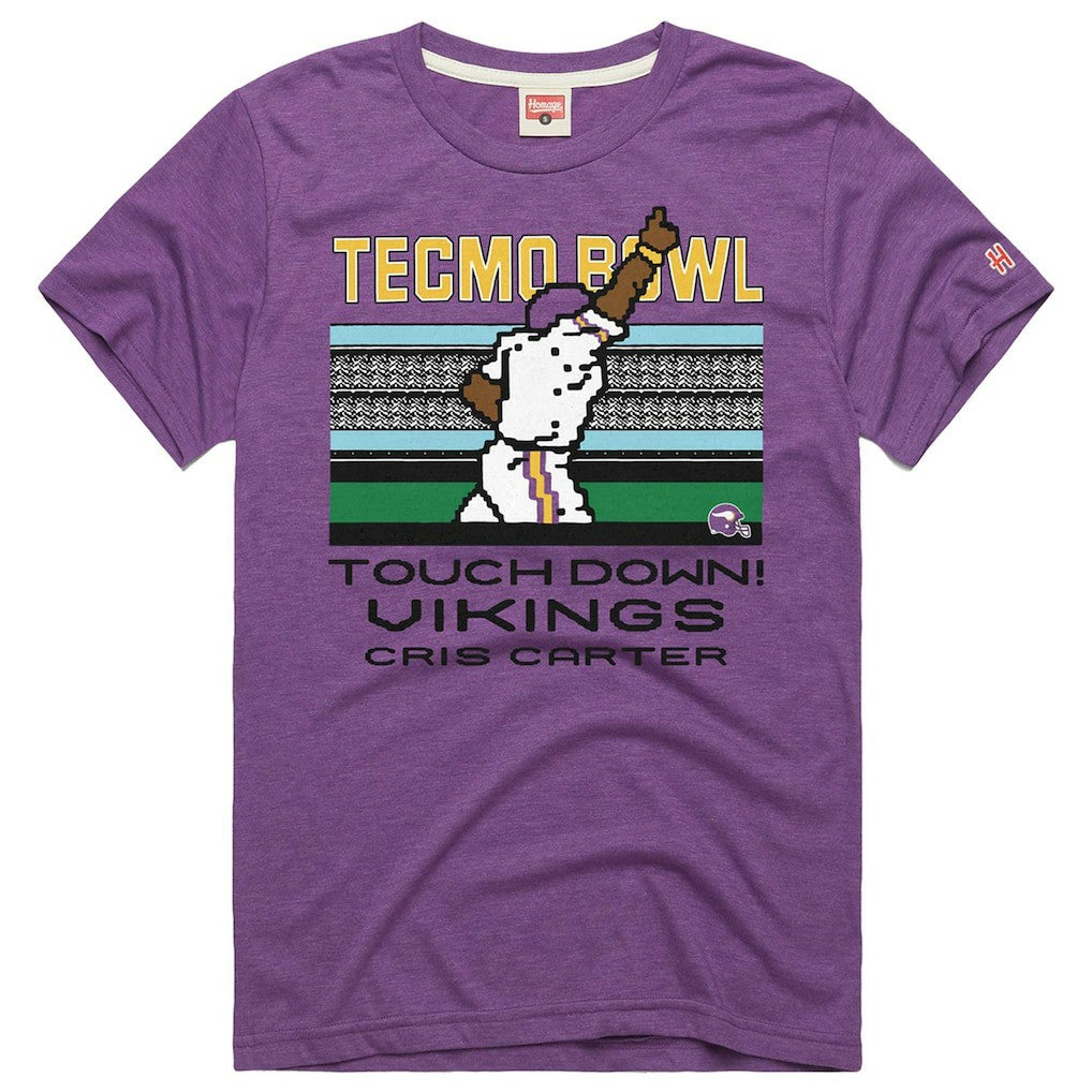 Cris Carter Minnesota Vikings Homage Unisex Tecmo Bowl Retired Player Graphic Tri-Blend T-Shirt Purple | NFL