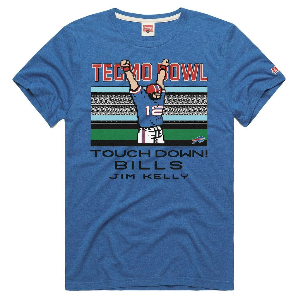 Jim Kelly Buffalo Bills Homage Unisex Tecmo Bowl Retired Player Graphic Tri-Blend T-Shirt Royal | NFL