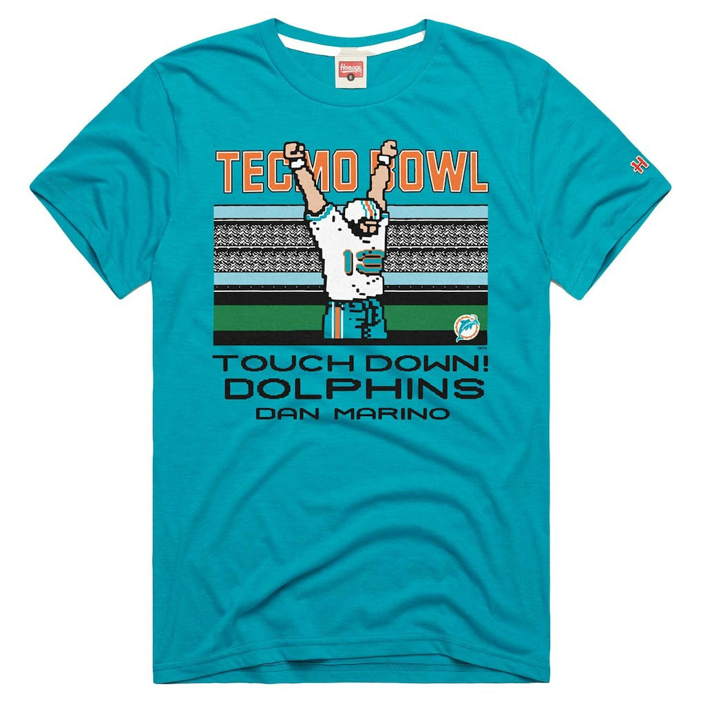 Dan Marino Miami Dolphins Homage Unisex Tecmo Bowl Retired Player Graphic Tri-Blend T-Shirt Aqua | NFL