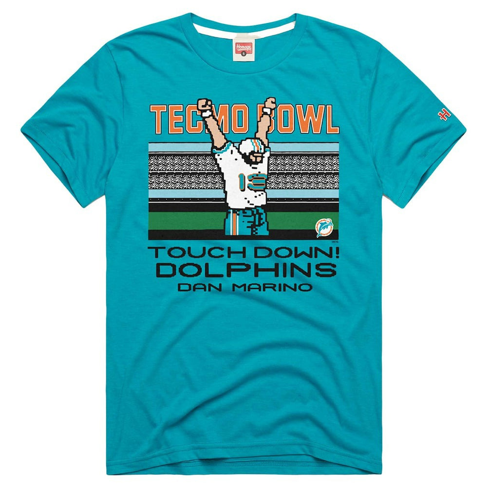 Dan Marino Miami Dolphins Homage Unisex Tecmo Bowl Retired Player Graphic Tri-Blend T-Shirt Aqua | NFL