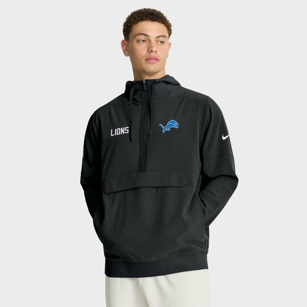 Detroit Lions Sideline Alt Pack Anorak Half-Zip Hoodie Jacket Black | Nike for Sale