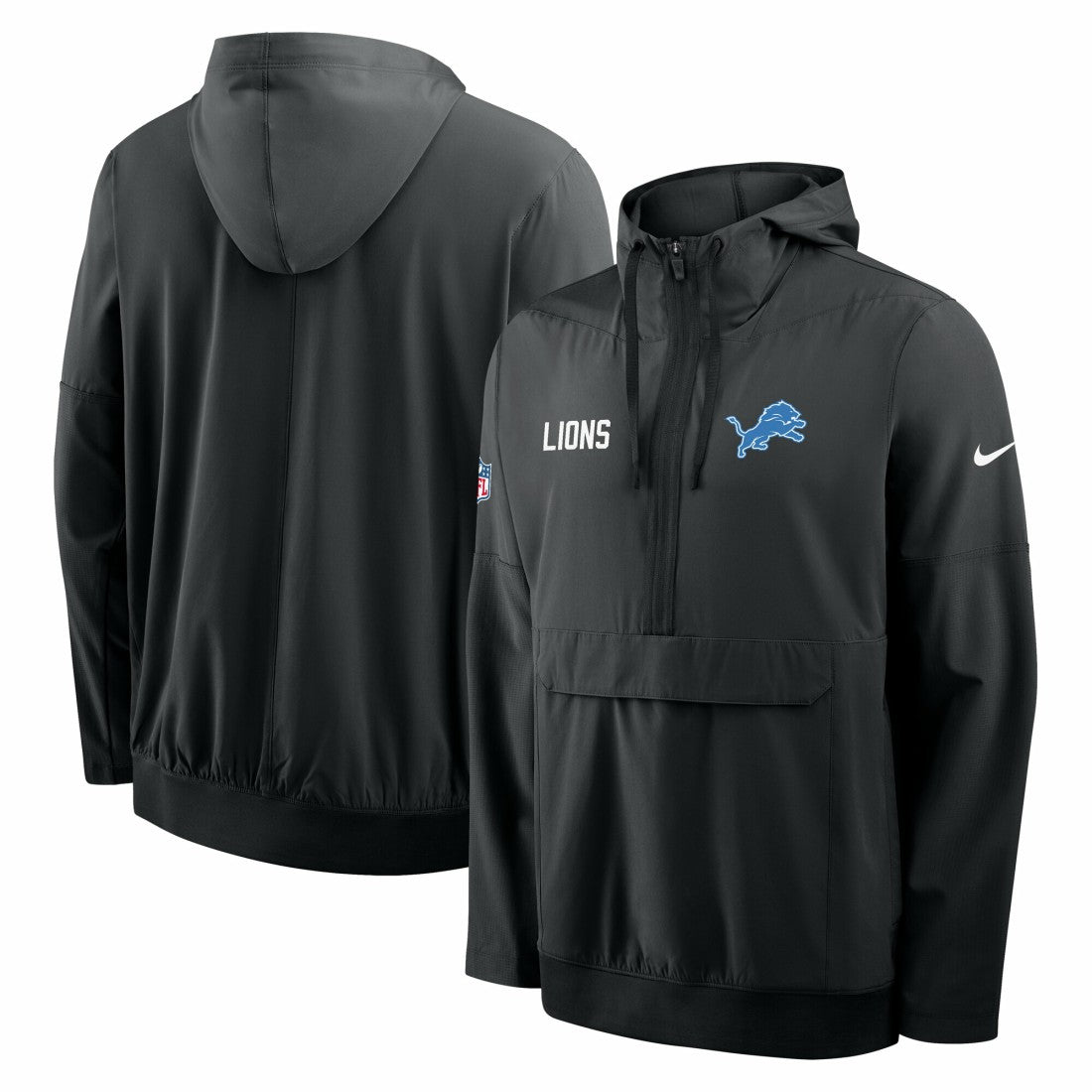 Detroit Lions Sideline Alt Pack Anorak Half-Zip Hoodie Jacket Black | Nike for Sale