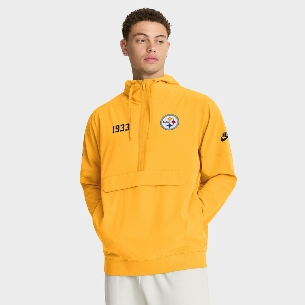 Pittsburgh Steelers 1933 Sideline Alt Pack Anorak Half-Zip Hoodie Jacket Gold | Nike for Sale