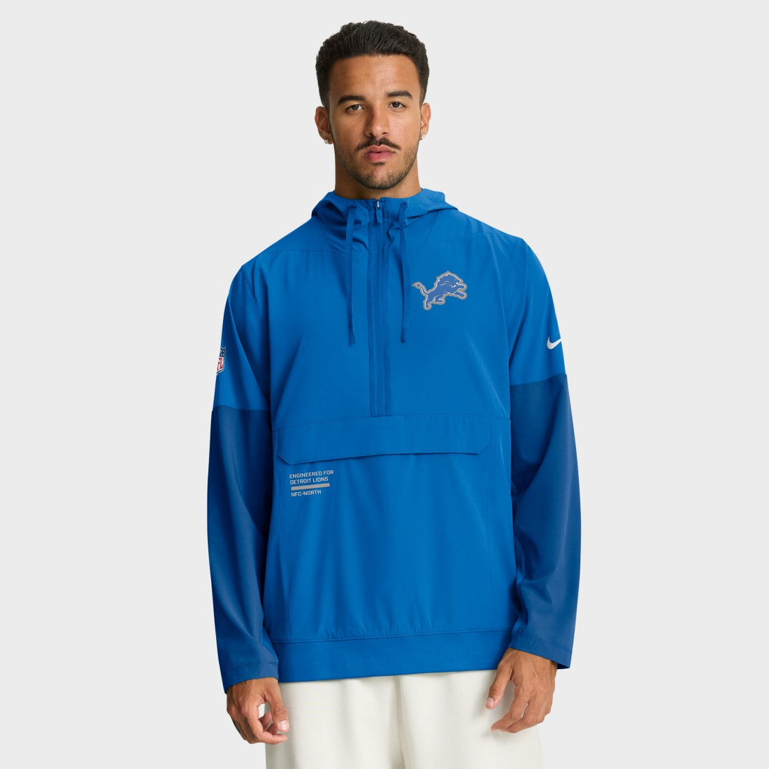 Detroit Lions Sideline Anorak Half-Zip Hoodie Jacket Blue | Nike for Sale