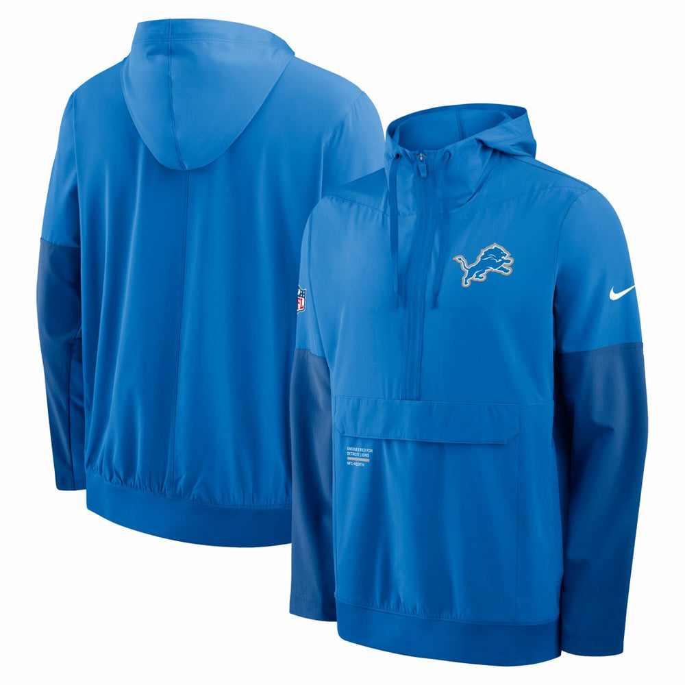 Detroit Lions Sideline Anorak Half-Zip Hoodie Jacket Blue | Nike for Sale