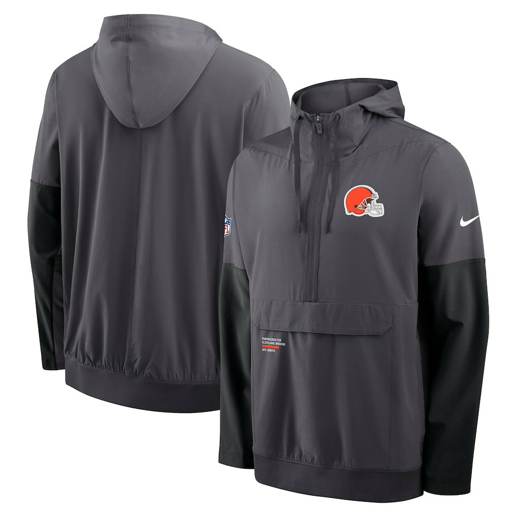Cleveland Browns Sideline Anorak Half-Zip Hoodie Jacket Anthracite | Nike for Sale