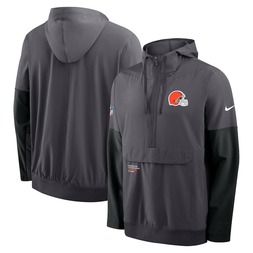 Cleveland Browns Sideline Anorak Half-Zip Hoodie Jacket Anthracite | Nike for Sale