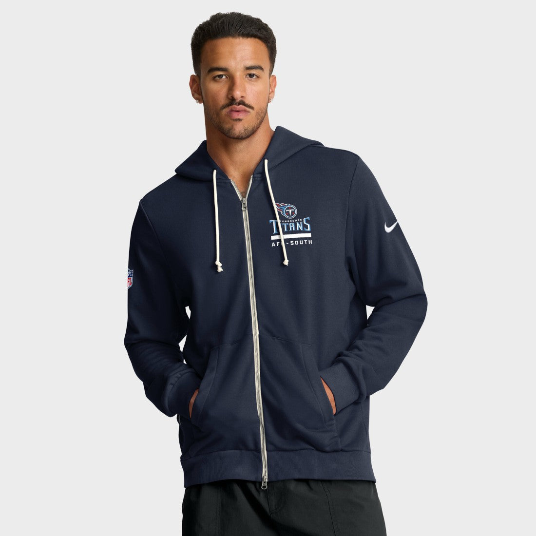 Tennessee Titans Sideline Standard Issue Utility Player Dri-FIT Full-Zip Hoodie Navy | Nike for Sale