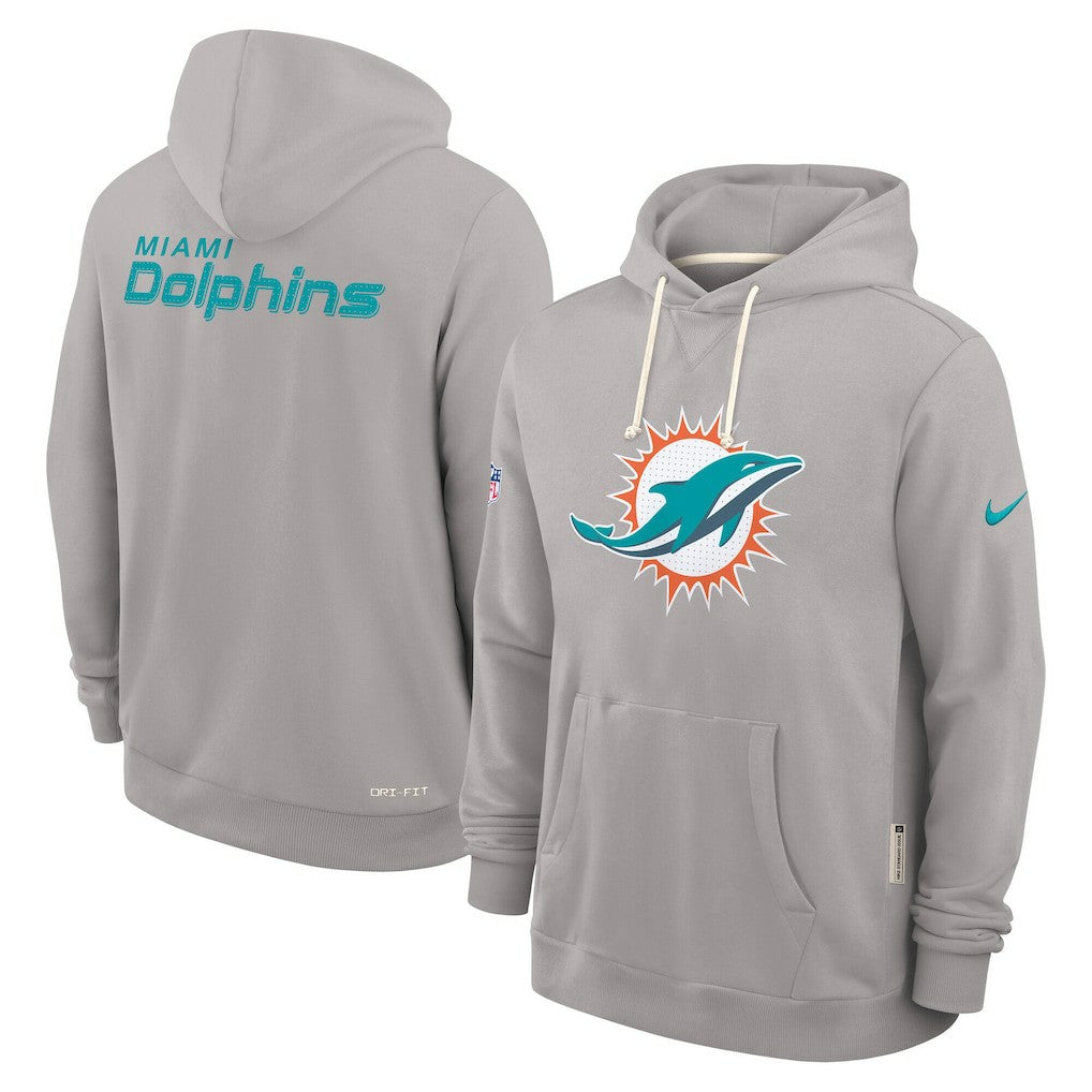 Miami Dolphins Sideline Standard Issue Initial Home Dri-FIT Hoodie Charcoal | Nike for Sale