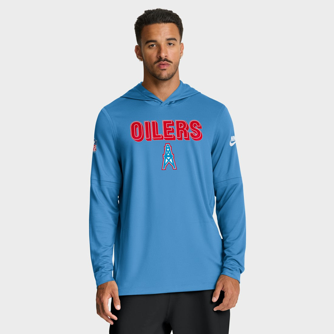 Tennessee Titans Sideline Oilers Throwback Dri-FIT Long Sleeve Hoodie T-Shirt Light Blue | Nike for Sale
