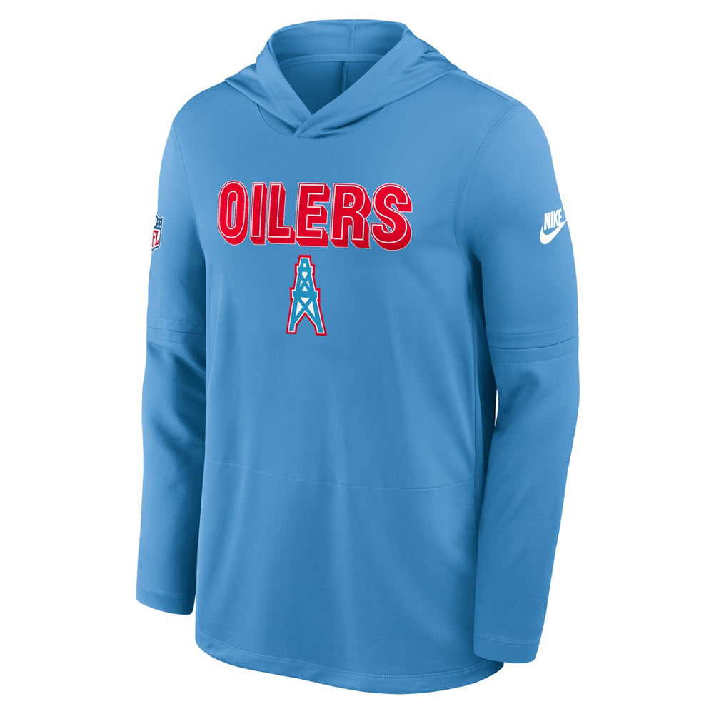 Tennessee Titans Sideline Oilers Throwback Dri-FIT Long Sleeve Hoodie T-Shirt Light Blue | Nike for Sale