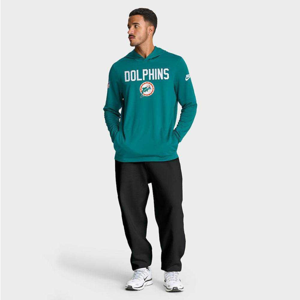 Miami Dolphins Sideline Pass Accuracy Dri-FIT Long Sleeve Hoodie T-Shirt Aqua | Nike for Sale