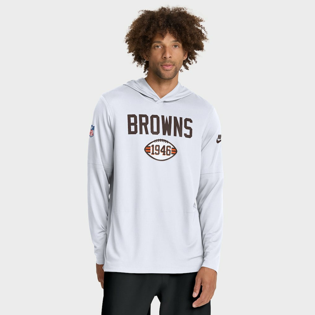 Cleveland Browns Sideline Pass Accuracy Dri-FIT Long Sleeve Hoodie T-Shirt White | Nike for Sale