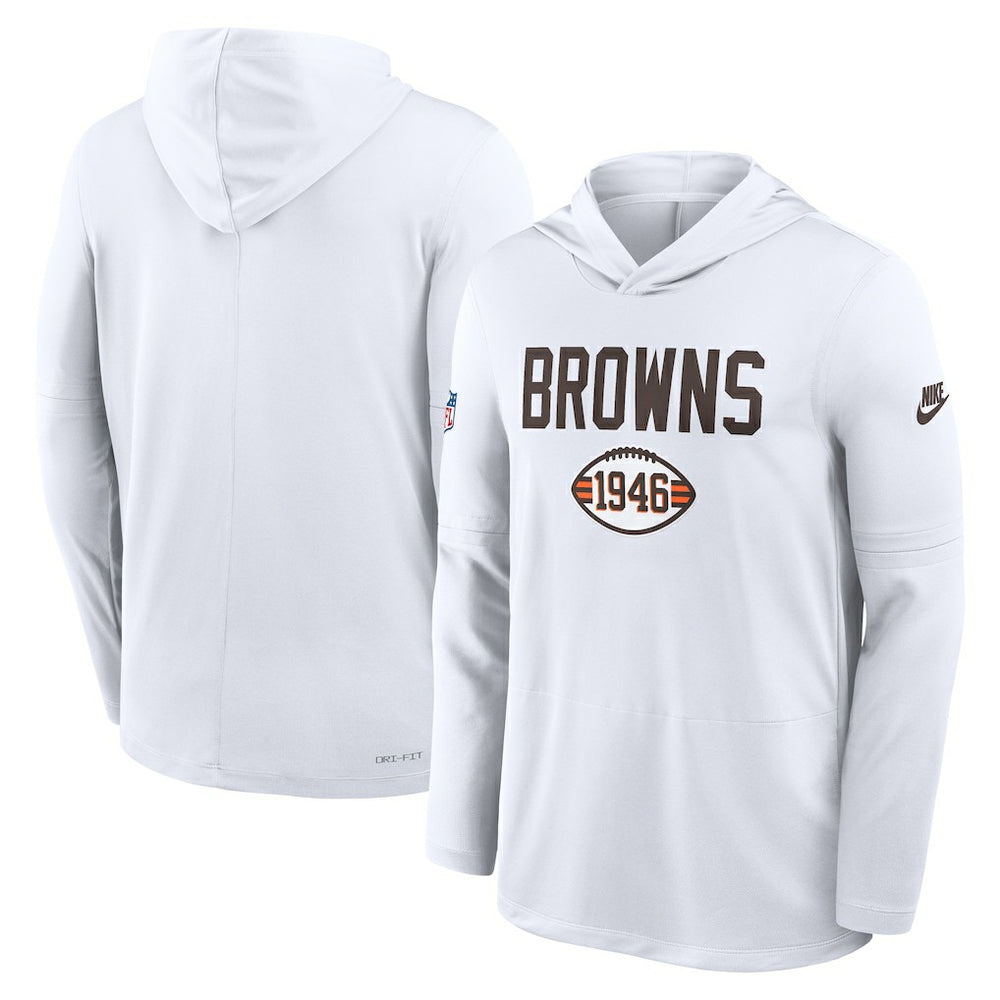 Cleveland Browns Sideline Pass Accuracy Dri-FIT Long Sleeve Hoodie T-Shirt White | Nike for Sale