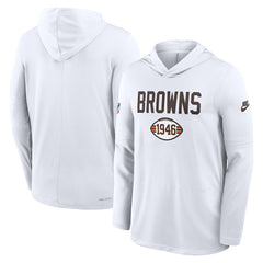 Cleveland Browns Sideline Pass Accuracy Dri-FIT Long Sleeve Hoodie T-Shirt White | Nike for Sale