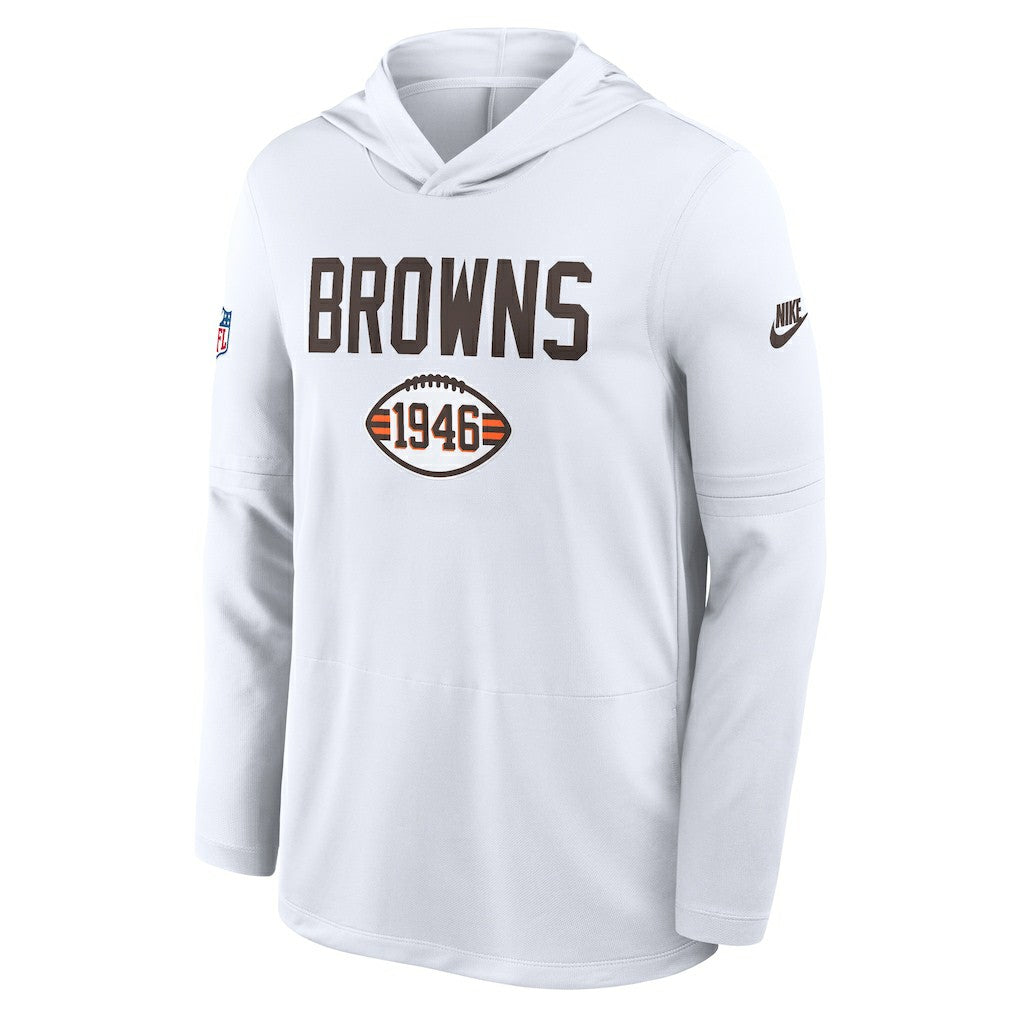 Cleveland Browns Sideline Pass Accuracy Dri-FIT Long Sleeve Hoodie T-Shirt White | Nike for Sale