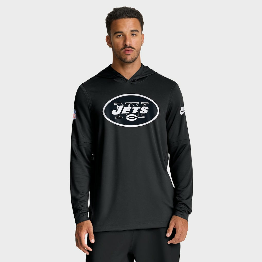 New York Jets Sideline Pass Accuracy Dri-FIT Long Sleeve Hoodie T-Shirt Black | Nike for Sale
