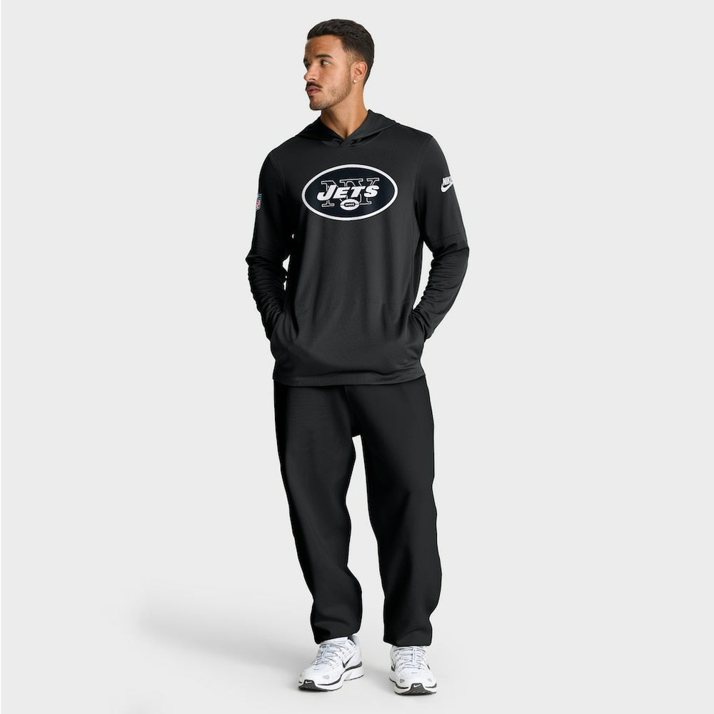 New York Jets Sideline Pass Accuracy Dri-FIT Long Sleeve Hoodie T-Shirt Black | Nike for Sale