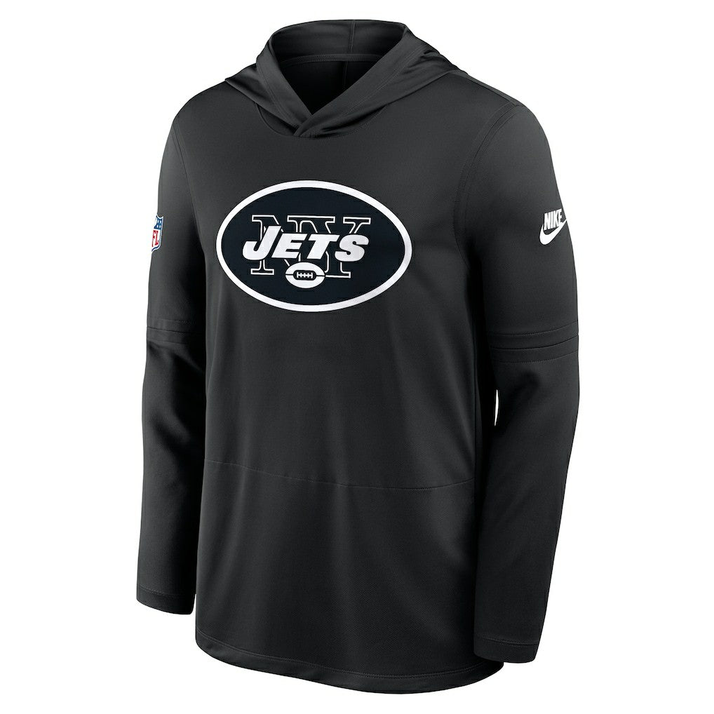 New York Jets Sideline Pass Accuracy Dri-FIT Long Sleeve Hoodie T-Shirt Black | Nike for Sale