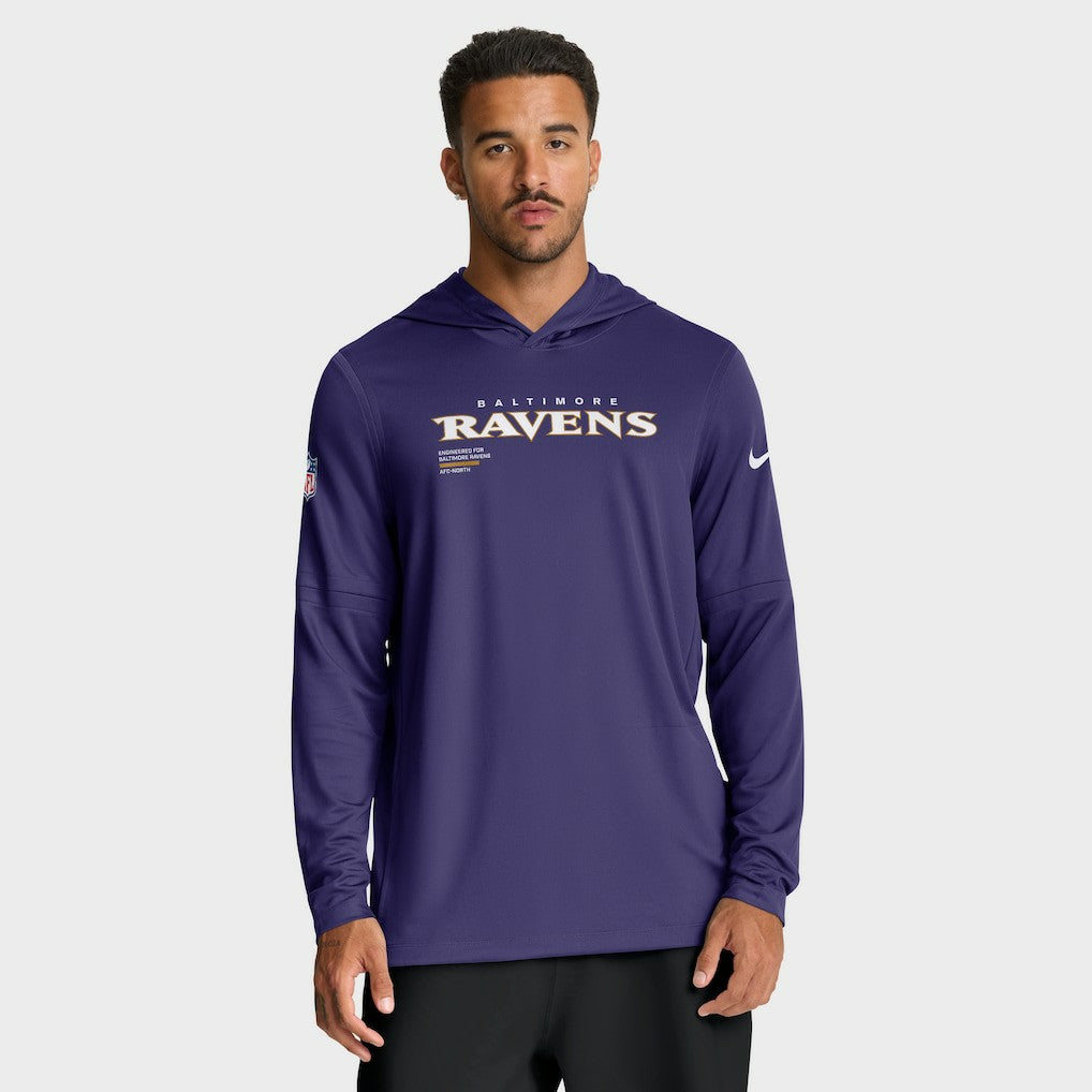 Baltimore Ravens Sideline Pure Fury Performance Long Sleeve Hoodie T-Shirt Purple | Nike for Sale